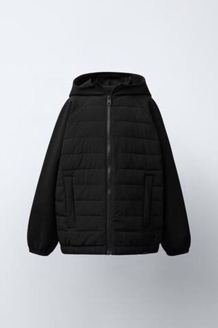 ZARA УЛЬТРАЛЕГКАЯ КОМБИНИРОВАННАЯ КУРТКА С ЭФФЕКТОМ НЕОПРЕНА, ЧЕРНЫЙ