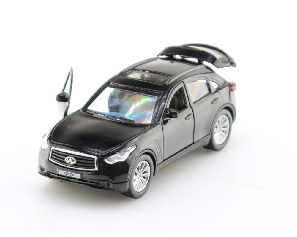 Модель ин. мет. "Infiniti QX70" 12см, открыв. двери, черный, коробка QX70-BK (Технопарк)