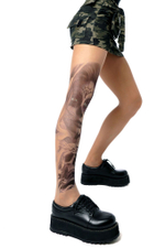 Колготки с принтом в виде девушки с макияжем калавера (Размер: S-M-L) (Цвет: бежевый)