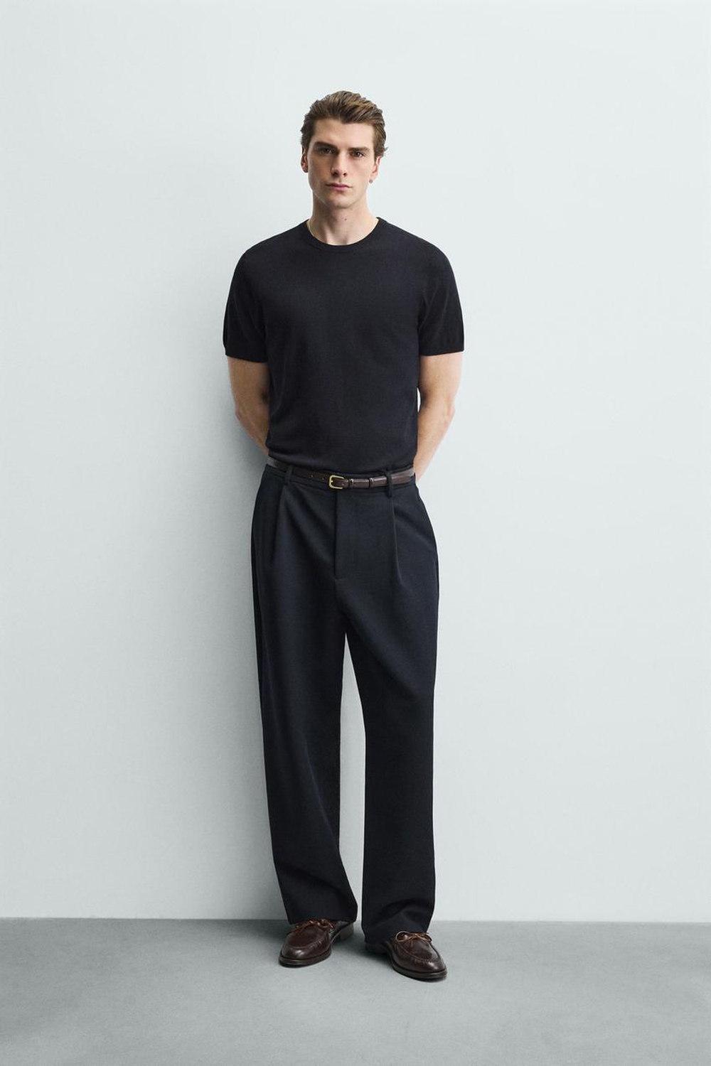 ZARA ФУТБОЛКА ИЗ СМЕСОВОЙ ВИСКОЗЫ, МОРСКОЙ ТЕМНО-СИНИЙ