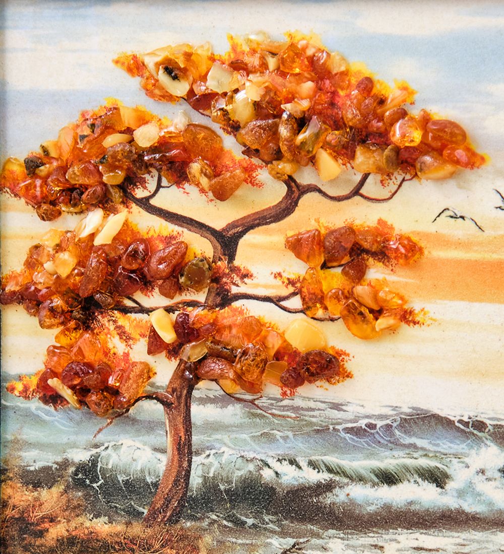 AMB-03/21 Картина «Лось» (с янтарной крошкой) H-32см