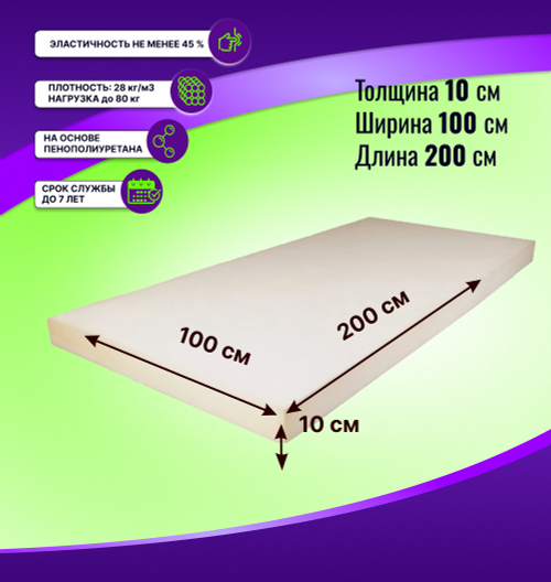 Поролон HL 2850 толщиной 10 см жесткость 5 кПа, плотность 28 кг/м3