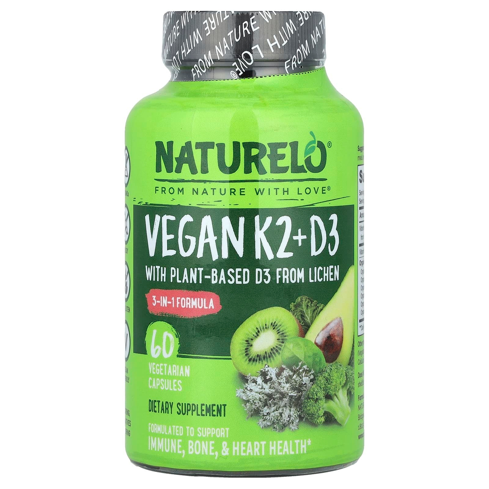 NATURELO, Веганский витамин K2 + D3, 60 вегетарианских капсул