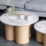 Комплект журнальных столиков с камнем Лейна лофт 2 шт, дизайнерский кофейный столик в гостиную, белый обеденный круглый стол