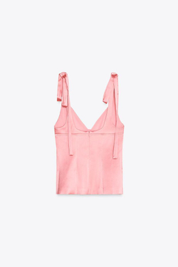 ZARA АТЛАСНЫЙ ТОП С БАНТАМИ, ЯРКО-РОЗОВЫЙ