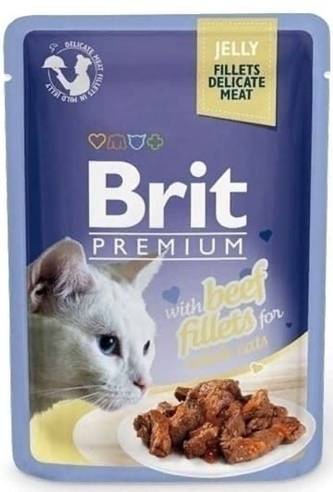 Brit Premium  Кусочки из филе говядины в желе пауч д/кошек 85гр