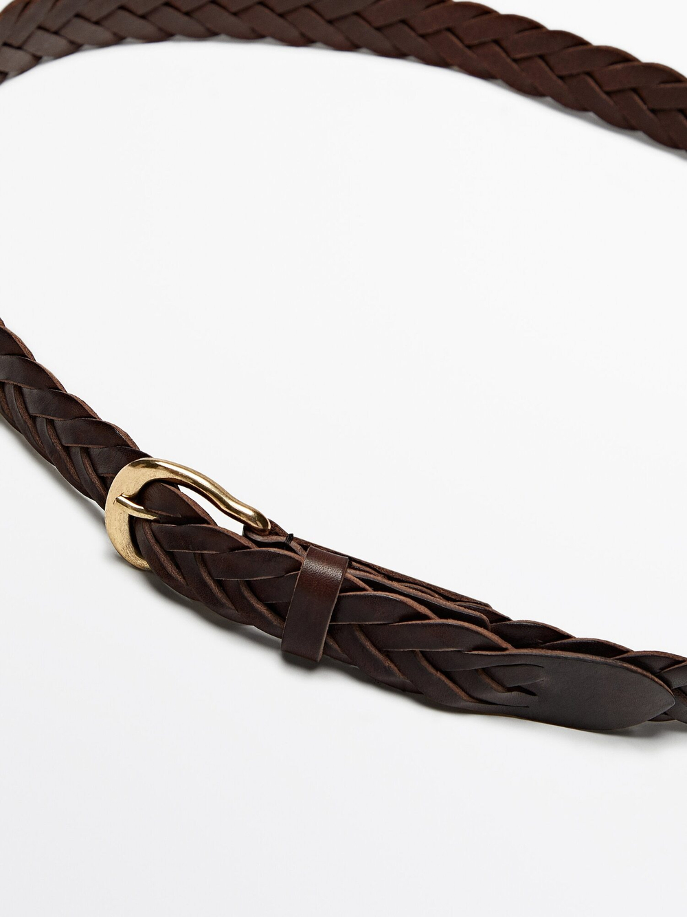Massimo Dutti Плетеный ремень из кожи, коричневый
