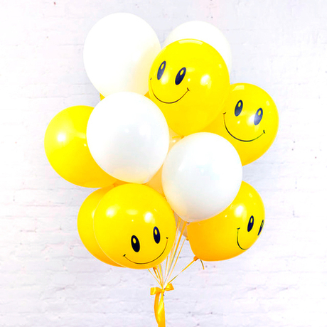 Букет из 15 шаров (Белый и Желтый Смайлик)