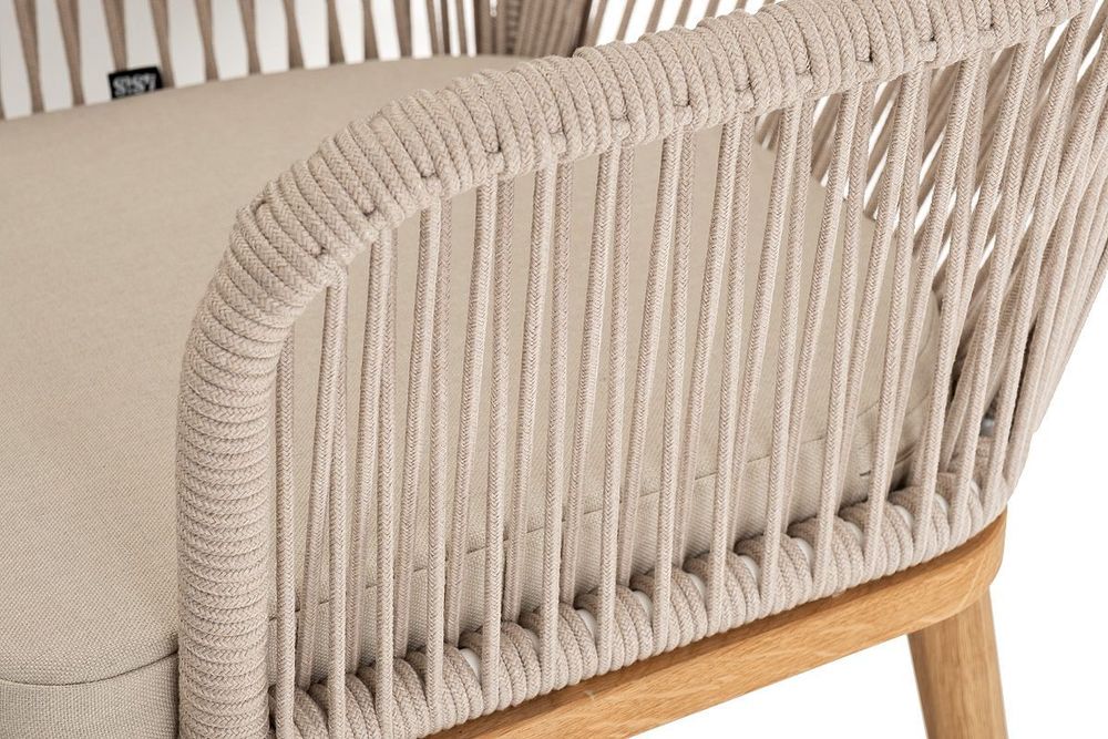 "Лион" стул плетеный из роупа, основание дуб, роуп бежевый круглый, ткань бежевая 035