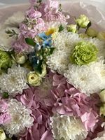 Букет сборный из гортензии, кустовой розы, маттиолы и диантусов