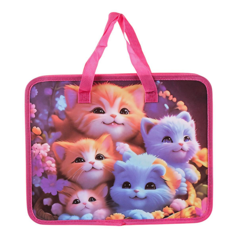 Папка с ручками А4 "Кошечки", пластик, на молнии, 80мм