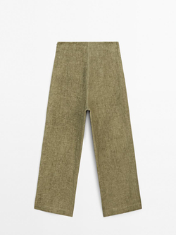 Massimo Dutti Струящиеся брюки из 100% льна, оливковый