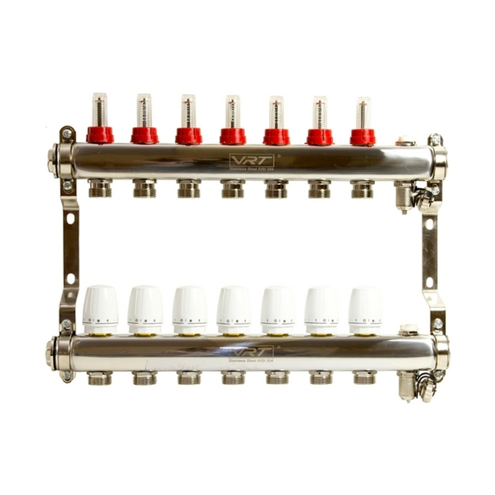 Коллекторная группа VRT® 1'' х 3/4'' (евроконус)  7 вых, авт в/отвод, c расходомерами