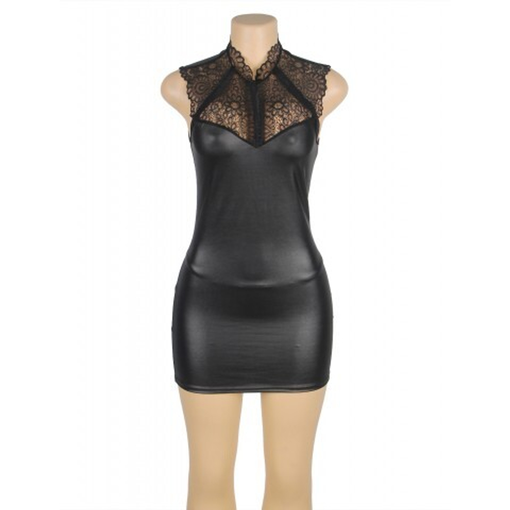 Кожаное платье с кружевом OhYeah +стринги, XS-S