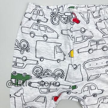 Штанишки хлопковые "Машинки" серый меланж