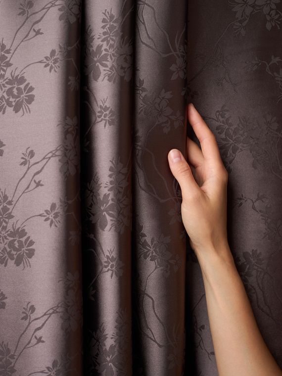 Ткань шелк Армани Жаккард, арт. 1870/2, дизайн &quot;цветы на ветке&quot;, коричневый