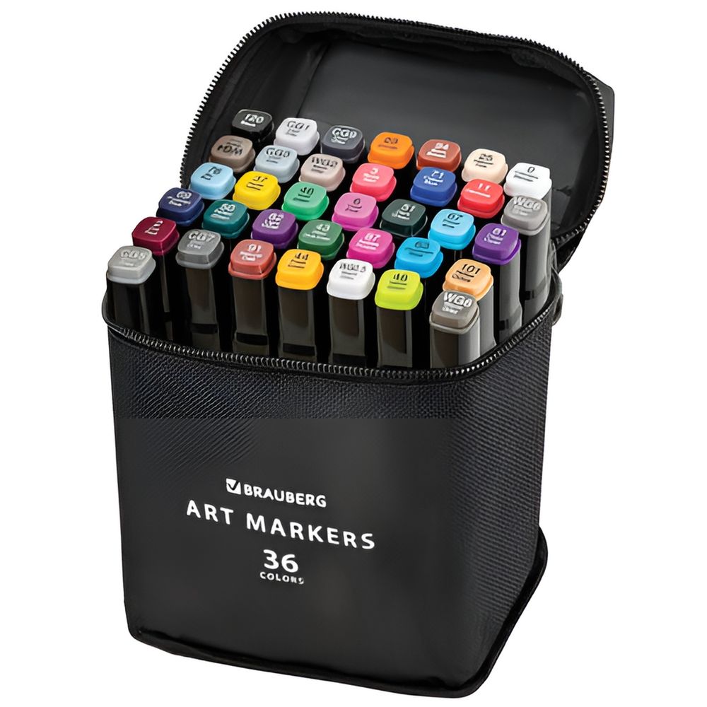 Маркеры для скетчинга двусторонние, НАБОР 36 шт, текстильный чехол, BRAUBERG, 152230