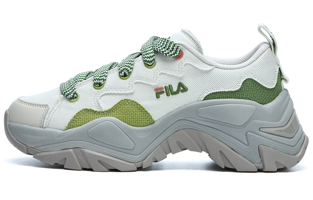 FILA Fila fishbone Canvas non-slip, wear-resistant, breathable, lightweight, increased shock absorption, low-top canvas shoes, women's white, gray and green