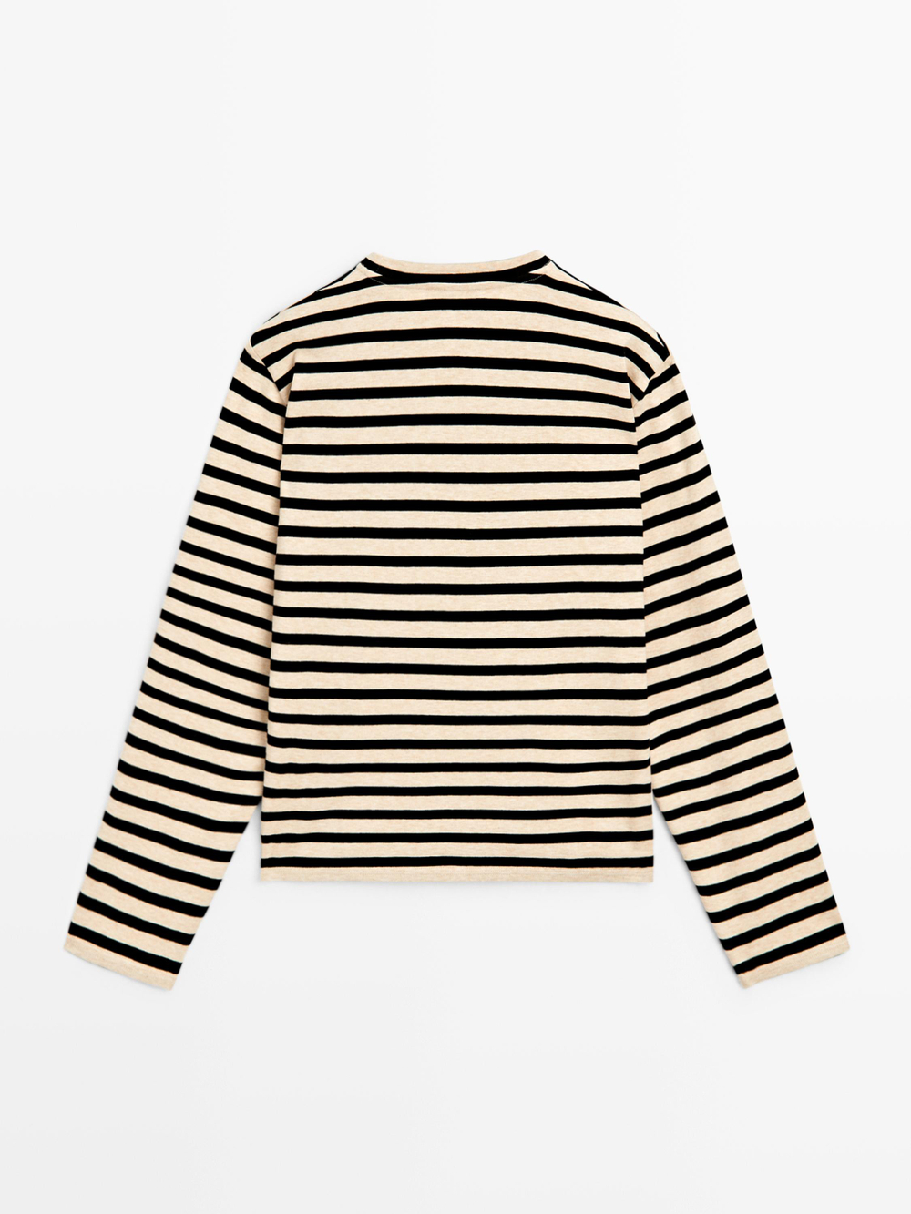 Massimo Dutti Футболка оверсайз из смесового хлопка в полоску, ванильный