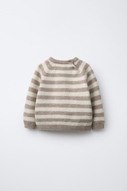 ZARA ВЯЗАНЫЙ СВИТЕР В ПОЛОСКУ, СВЕТЛО-БЕЖЕВЫЙ
