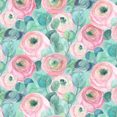 нежные розы и листья эвкалипта