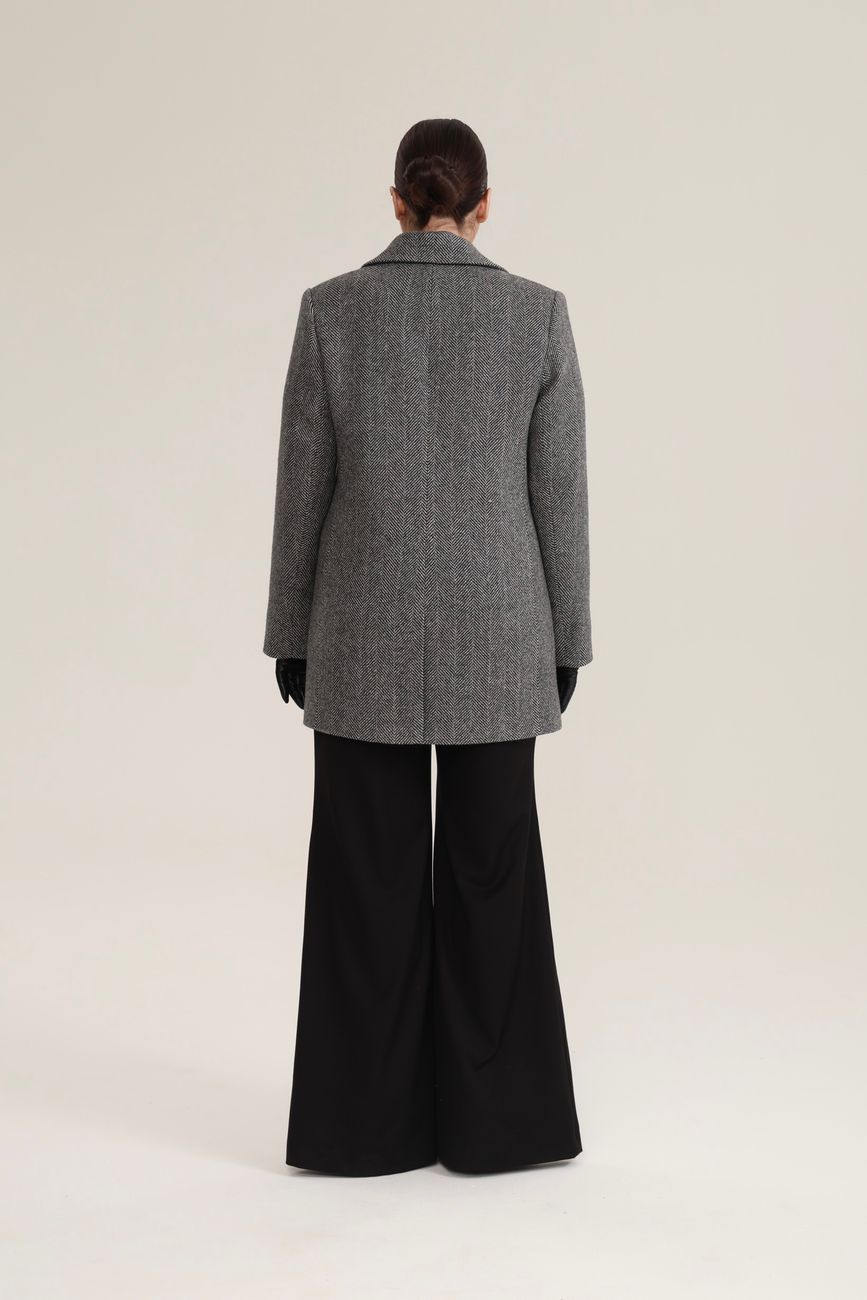 Пальто двубортное укороченное в елочку, черный