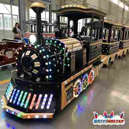 Безрельсовый паровозик «Сияющий путь» 4 вагона, 17 мест, с подсветкой