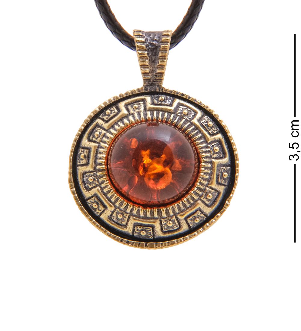 AM-3369 Подвеска «Жетон Череп» (латунь, янтарь)