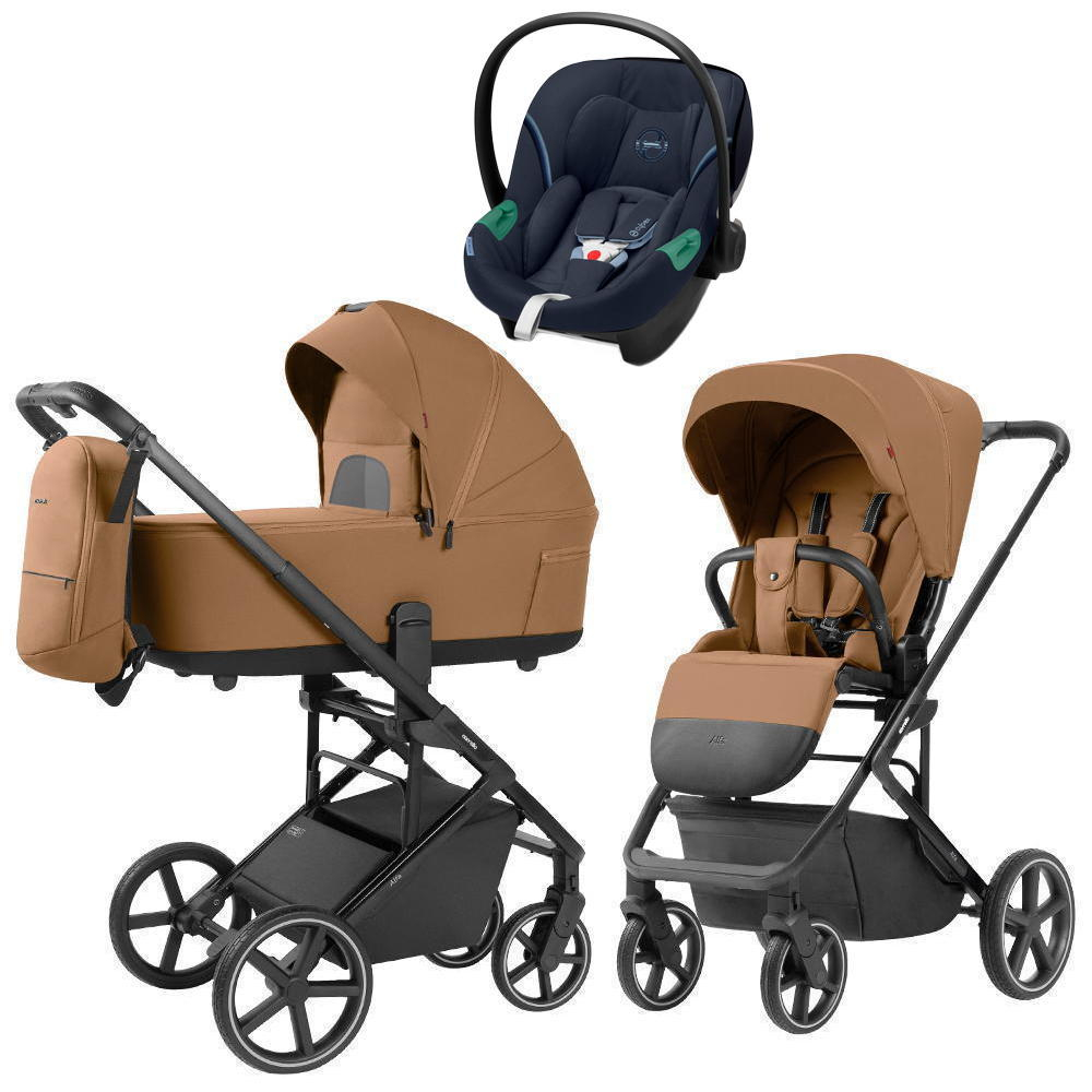 Коляска Carrello Alfa CRL-6522 2025 Cybex Aton S2 i-Size Ocean Blue 3 в 1 Honey Beige