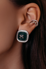 Серьги "Пуговицы" с зелёным агатом