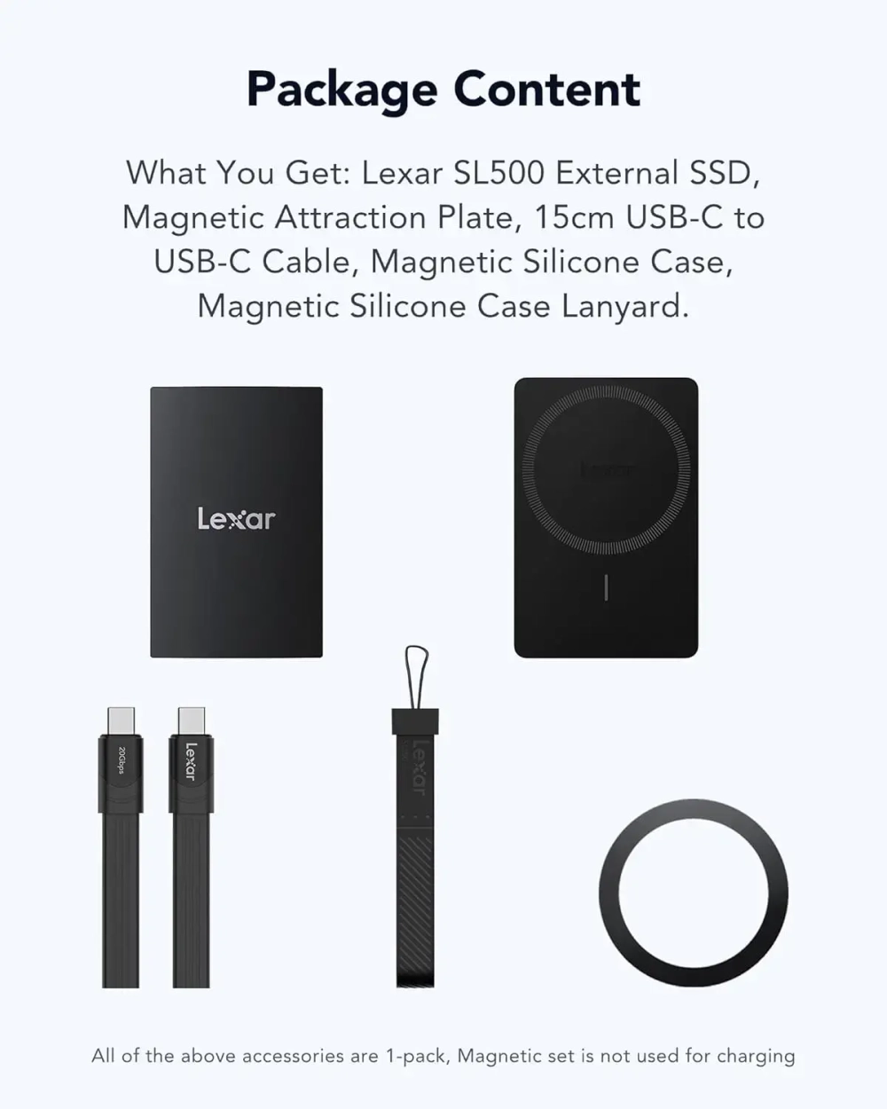 Внешний накопитель Lexar SL500 Portable SSD Magnetic Set USB 3.2 Gen 2x2 1TB, R/W 2000/1800 МБ/с