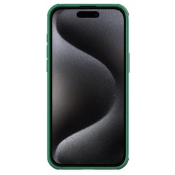 Чехол зеленого цвета (Deep Green) с защитной шторкой для камеры от Nillkin на iPhone 15 Pro, серия CamShield Pro Case