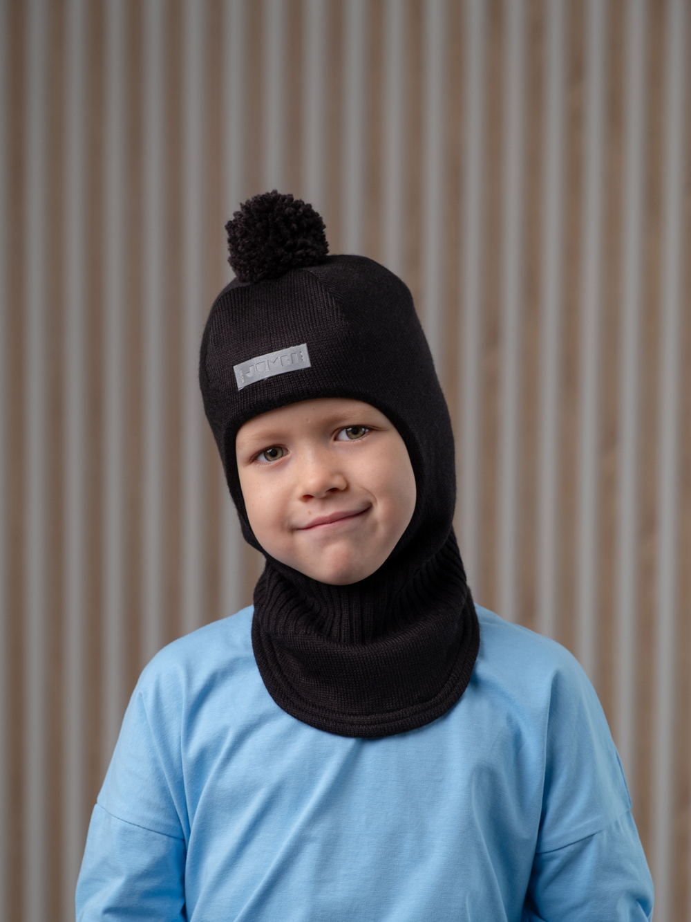 Шлем весенний/осенний вязаный (Черный) ЧИП