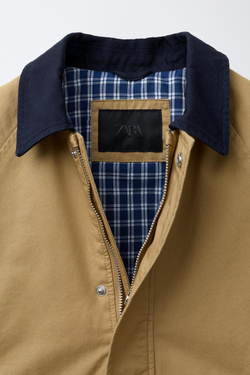 ZARA КУРТКА С КОНТРАСТНЫМ ВОРОТНИКОМ, РЫЖЕВАТО-КОРИЧНЕВЫЙ