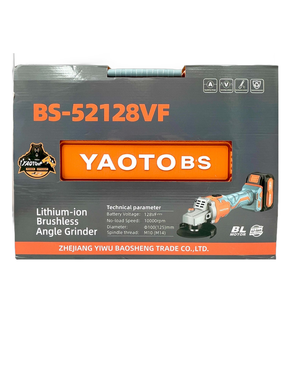 Болгарка Yaoto BS128, бесщёточная, 2 аккумулятора, 4Ач в кейсе