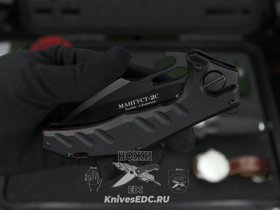 Складной нож НОКС Мангуст-2С (Black Red) 337-708406 c клинком из стали D2, рукоять G10