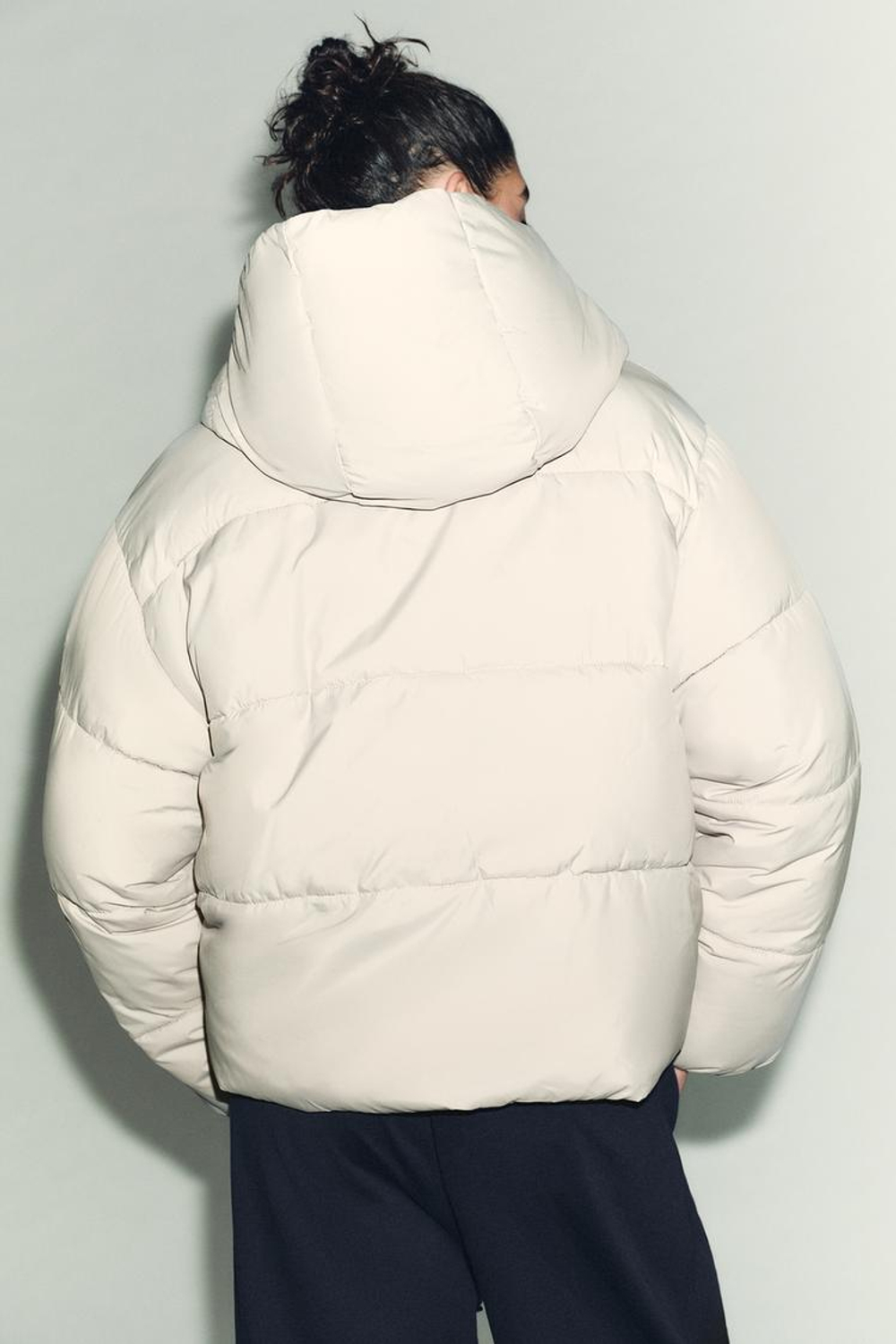 ZARA СТЕГАНАЯ КУРТКА С КАПЮШОНОМ WATER REPELLENT, БЕЖЕВЫЙ