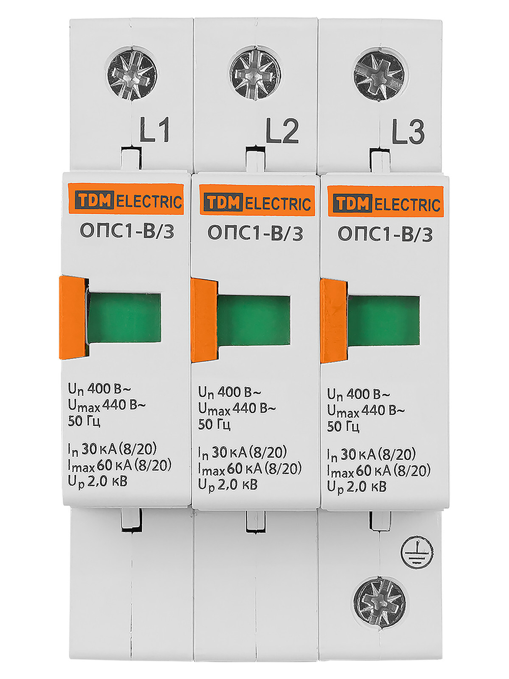 Разрядник ОПС1-B 3Р In=30kA Un=400B Im=60kA TDM SQ0201-0003