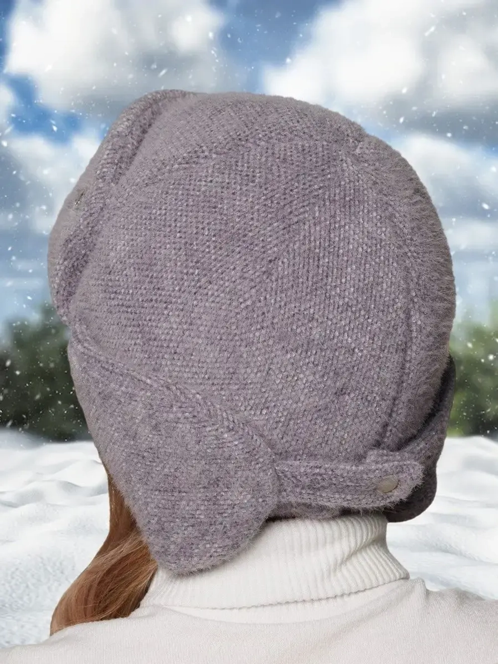 Шапка ушанка зимняя вязаная на флисе