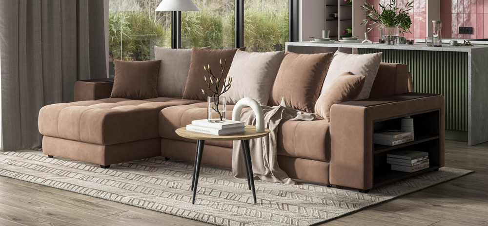 Угловой диван Дубай Велюр Монолит мокко, Велюр Монолит латте