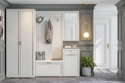 Прихожая с зеркалом комплект мебели Сосна Санторини светлый 235х60х223 см