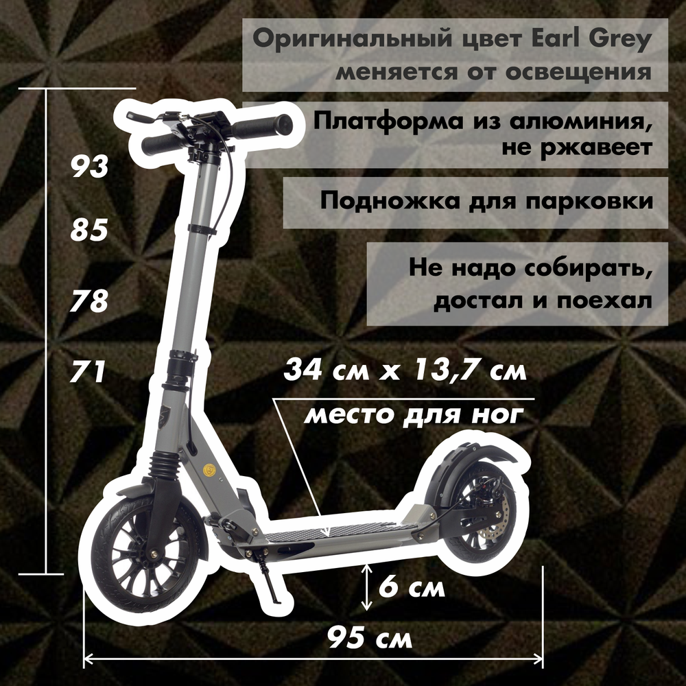 Самокат Urban Scooter Disc Cool Grey Pro, (2024), с дисковым тормозом, складной, городской, двухколесный