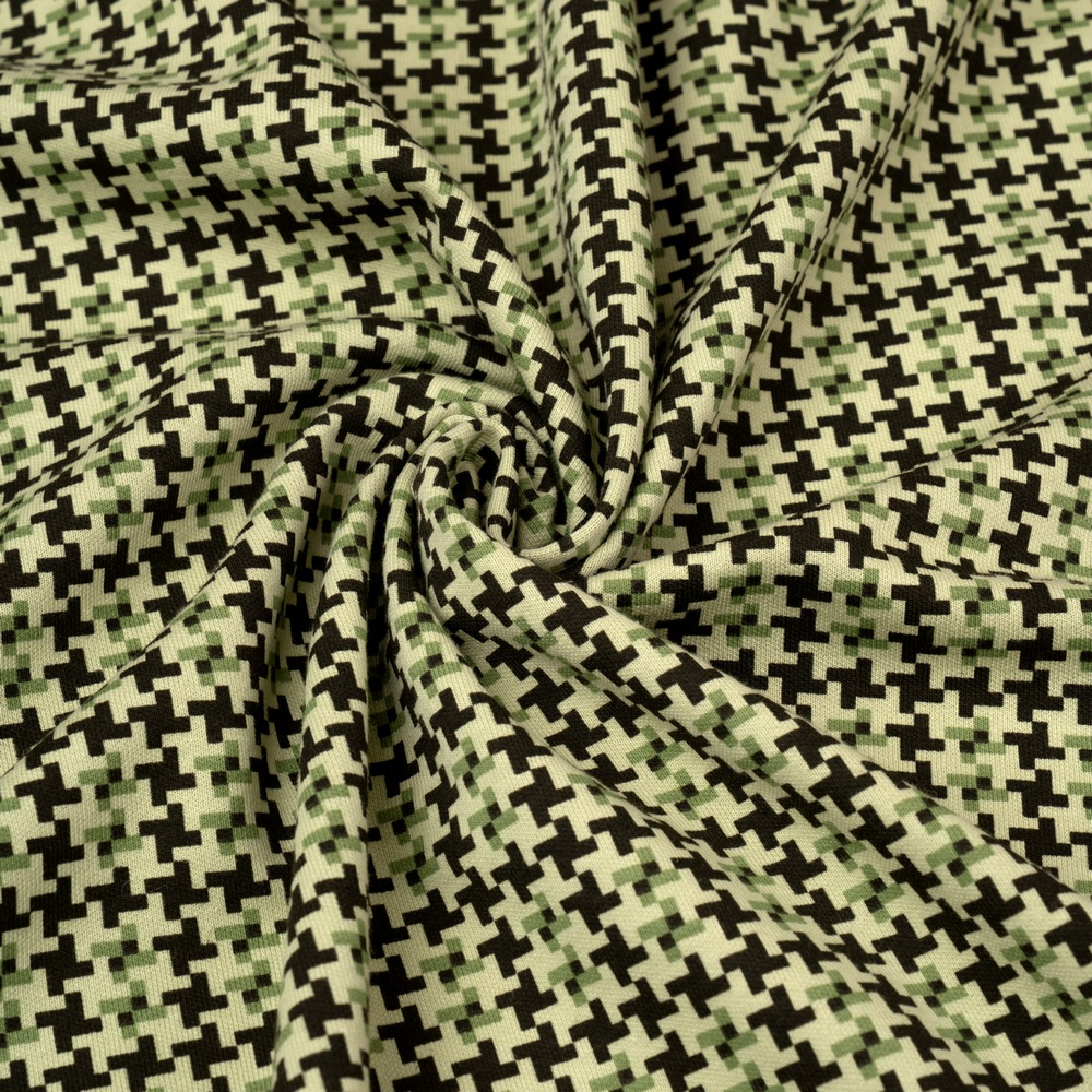 Трикотаж дабл-фэйс, 64% ПЭ, 36% Хлопок, 265 гр/м2, зелёный/т.коричневый (20629)