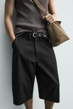 ZARA ШОРТЫ BAGGY FIT, ЧЕРНЫЙ