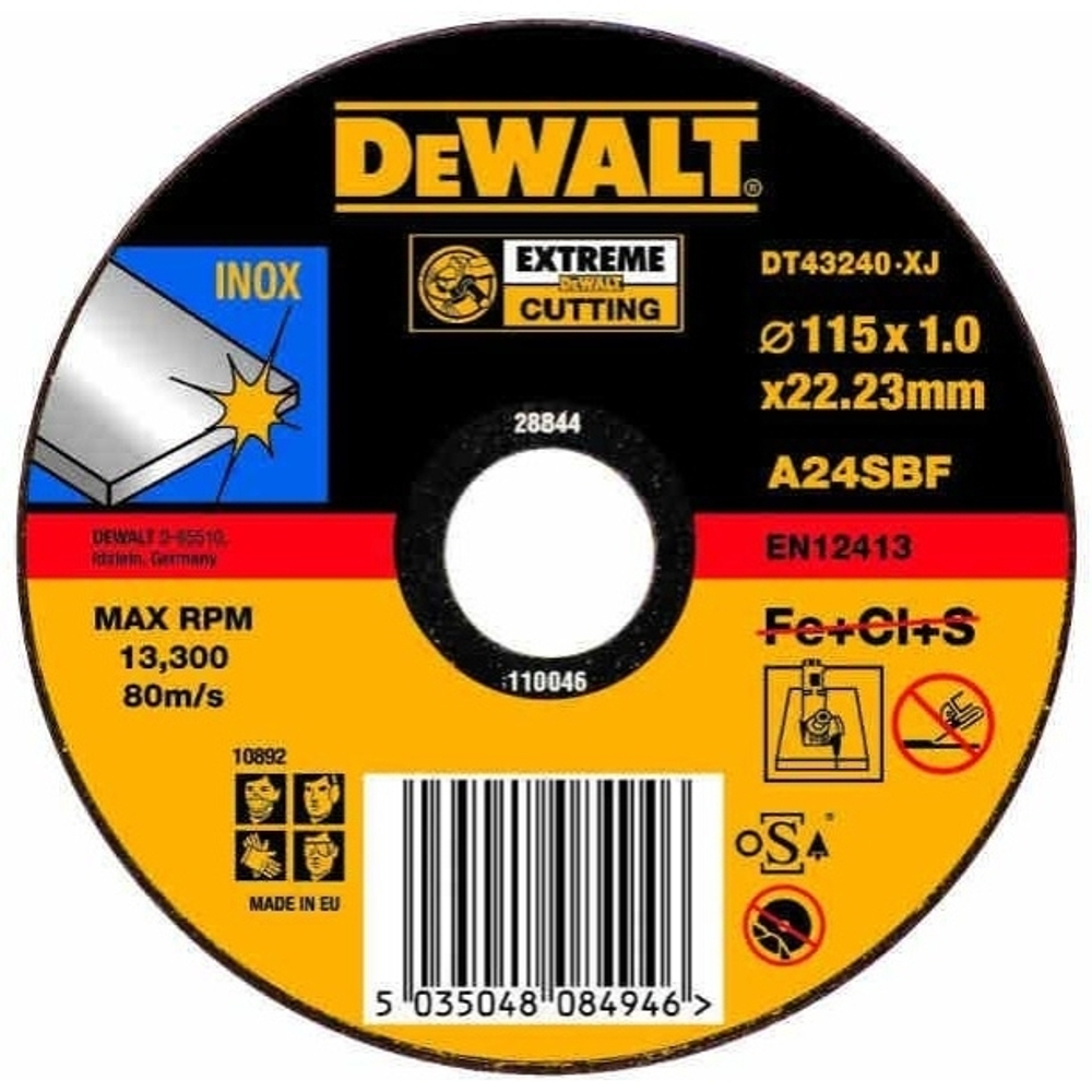 DeWalt, DT43240, Отрезной круг по INOX EXTREME для УШМ, 115 x 22.2 x 1 мм, тип 1 (плоский), шт