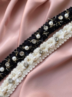 Тесьма белая со стразами и жемчугом плетеная
