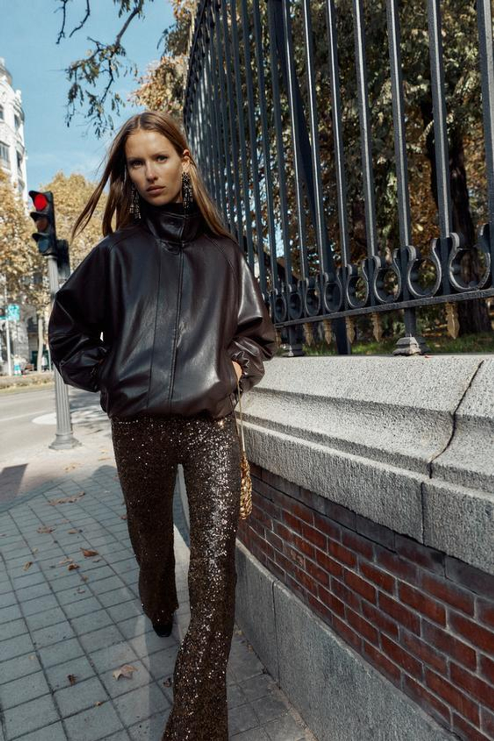 ZARA ЛЕГИНСЫ FLARE С ПАЙЕТКАМИ, МЕДНЫЙ