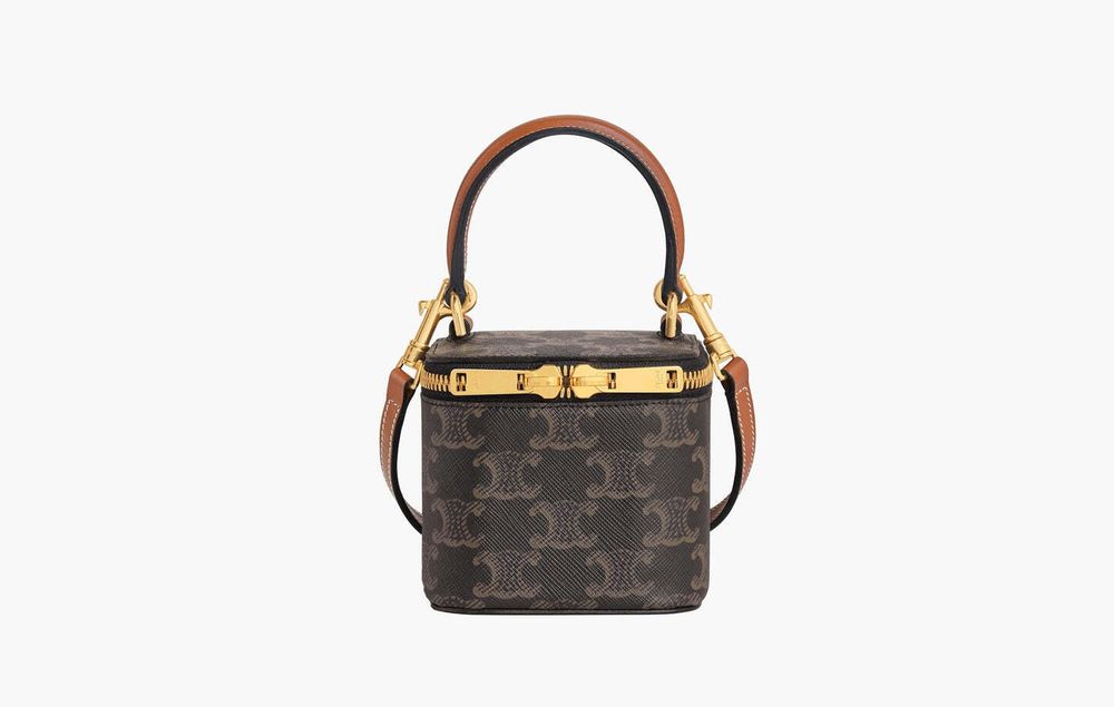 Сумка Celine Triomphe Canvas And Calfskin Leather Mini Vanity Case Tan
