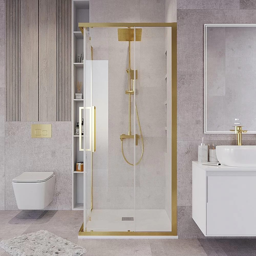 Душевой уголок Grossman Cosmo 300.K33.02.8080.32.00 80x80 стекло прозрачное/профиль золото сатин