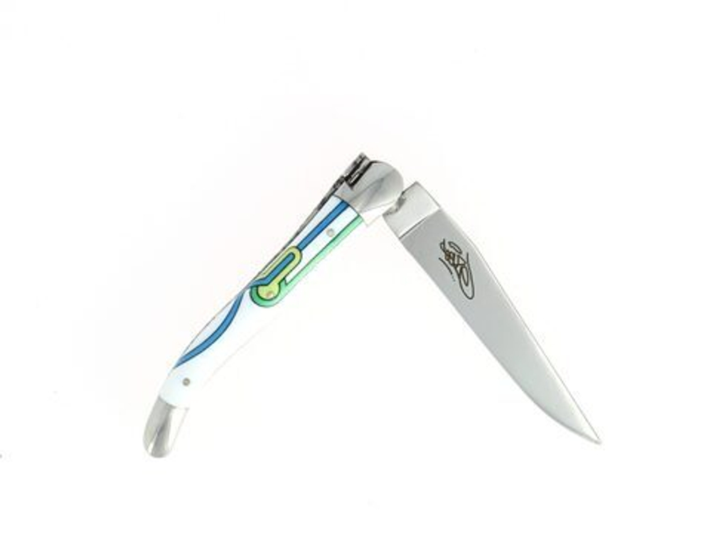 Folding knife, 11 cm blade, 2 stainless steel bolsters, shiny finish, acrylic handle, Sirius design